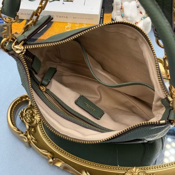 🆕 OROTON 🧿 NWOT Lily Zip Top Leather Crossbody, Olive - Picture 14 of 16